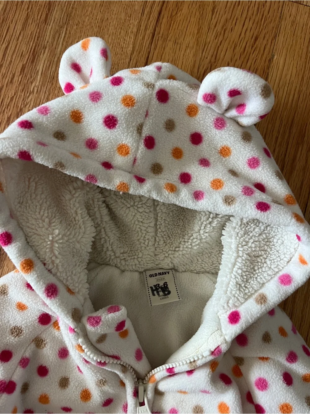 Fleece White Polka Dot Baby snowsuit Hood